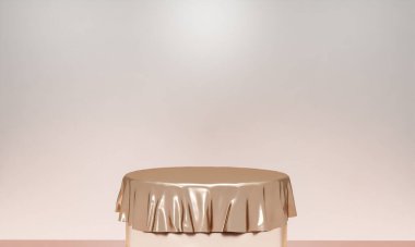 Fotokopi alanı ile minimalizm tarzında sunum yapmak için zarif, parlak podyuma sahip sahne, soyut arkaplan tasarımını 3d render