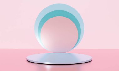 Fotokopi alanı ile minimalizm tarzında sunum yapmak için zarif, parlak podyuma sahip sahne, soyut arkaplan tasarımını 3d render