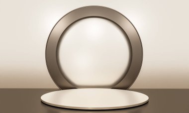 Fotokopi alanı ile minimalizm tarzında sunum yapmak için zarif, parlak podyuma sahip sahne, soyut arkaplan tasarımını 3d render