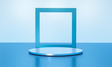 Fotokopi alanı ile minimalizm tarzında sunum yapmak için zarif, parlak podyuma sahip sahne, soyut arkaplan tasarımını 3d render