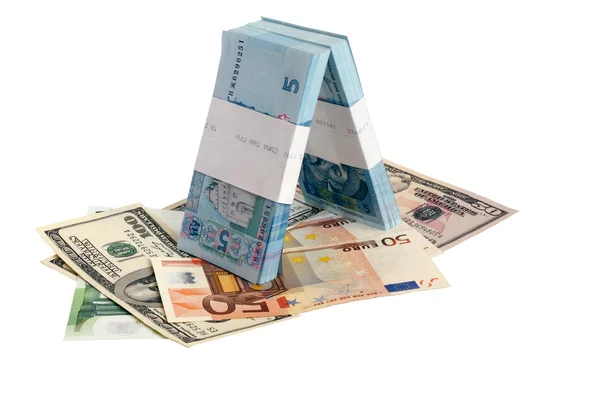 Kağıt para Ukrayna ABD ve AB — Stok fotoğraf