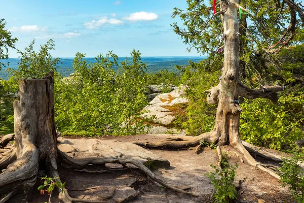 Steinstadt Gebiet Perm Russland Naturlandschaftspark Auf Blauem Himmelshintergrund Blick Nach — Stockfoto