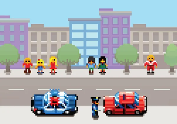 Auto zastavilo policejní pixel umění video herní styl vrstvy ilustrace — Stockový vektor