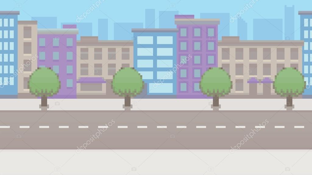 Pixel art empty city vector pattern background