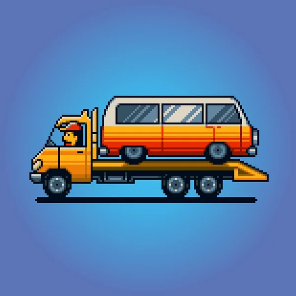 Tow vrachtwagen pixel kunst vectorillustratie — Stockvector