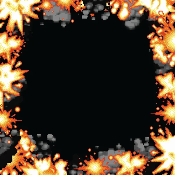 Pixel art retro esplosione fumo quadrato telaio — Vettoriale Stock
