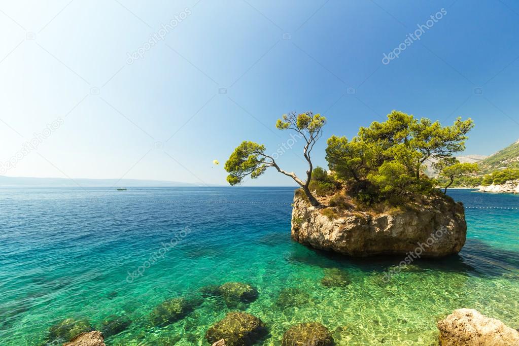 Stunning summer landscape with famous rocky island, Brela, Croatia