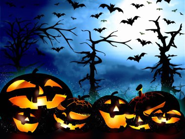 kabaklar orman arka plan ve yarasa dolu gökyüzü