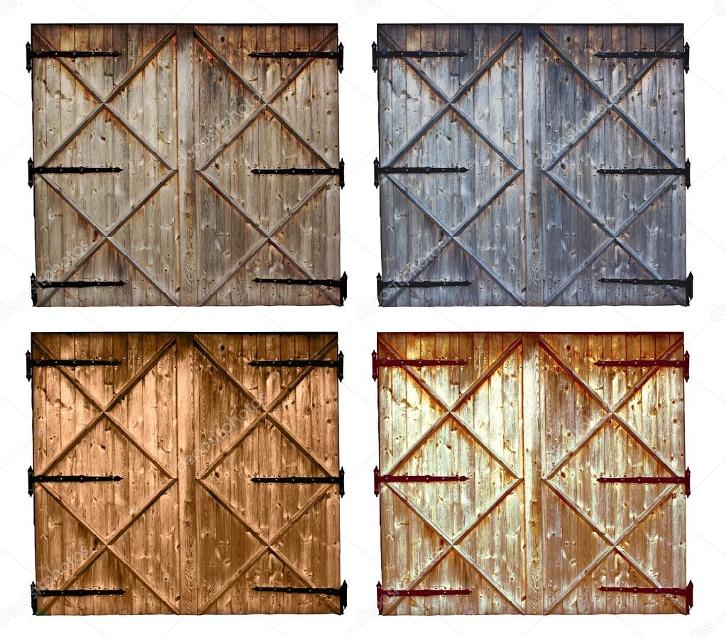 set of different colors old barn wooden door isolated on white
