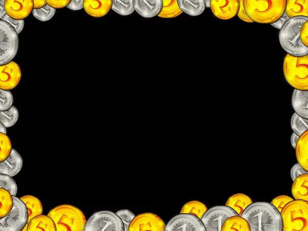 Frame from golden silver coins on black background — Stock Photo, Image