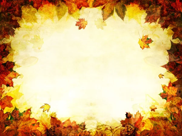 Autumn leaves golden frame background — Stock Photo, Image