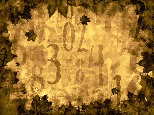 Autumn leaves time numbers vintage background — Stock Photo, Image