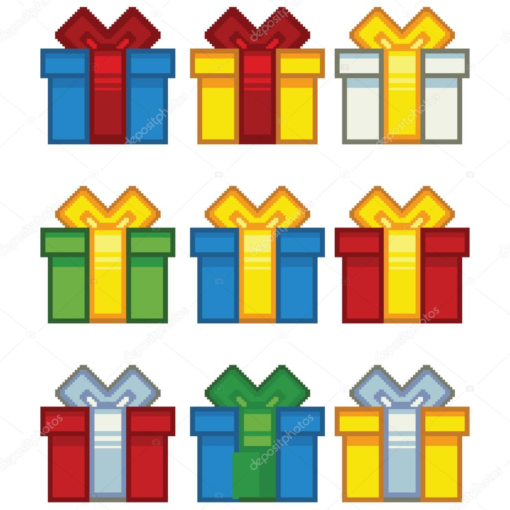 Christmas Simple Pixel Art Gifts Set Stock Vector Image By C Pixeldreams