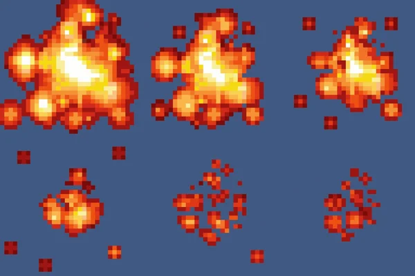 Marcos de animación de explosiones de 8 bits Pixel-art — Archivo Imágenes Vectoriales