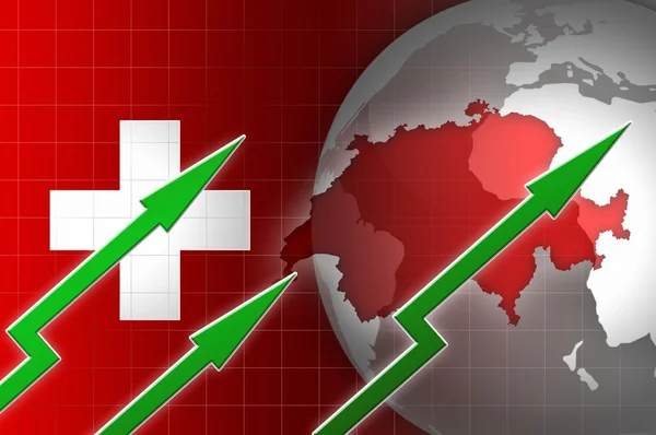 Swiss economy currency growth illustration with green up arrow — Stock Photo, Image