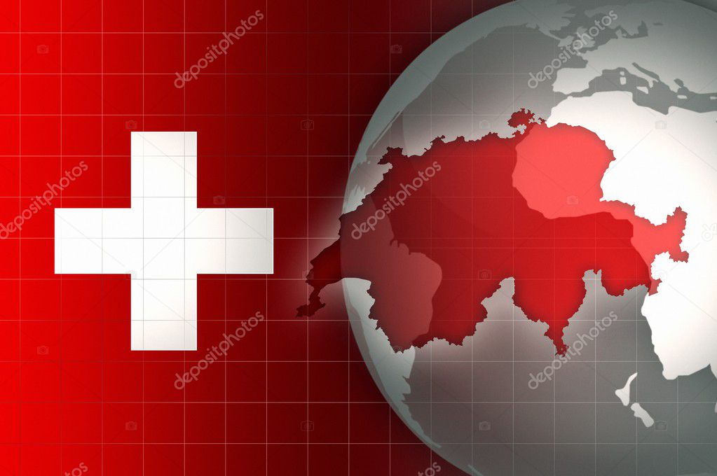 Switzerland Map and Flag on a world globe background