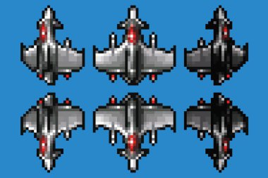 piksel sanat uzay gemisi animasyon set - 8 bit stil vektör