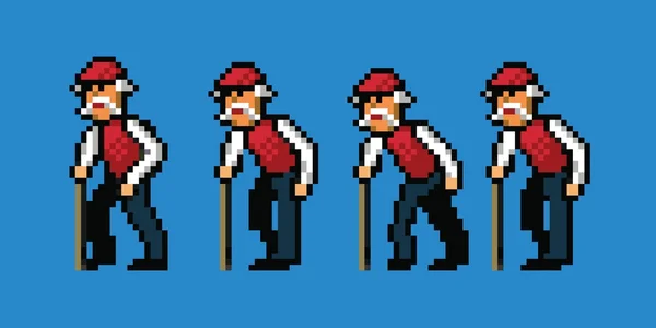 Vieil homme pixel art style marche cycle animation — Image vectorielle