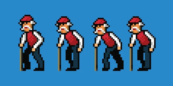 Starý muž pixel art styl chůze cyklu animace — Stockový vektor