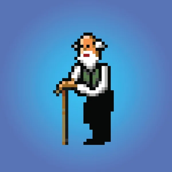 Starý muž s holí pixel umění stylu ilustrace vektorové — Stockový vektor
