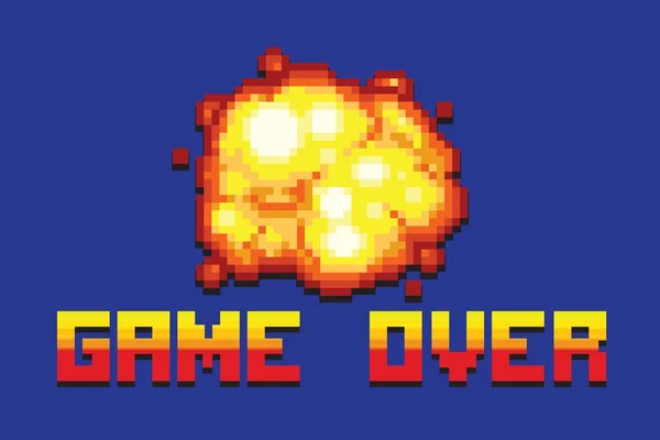 Explosión juego sobre mensaje pixel arte estilo retro ilustración — Vector de stock
