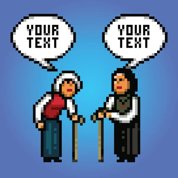 Två mogna kvinnor mormor pratar med speech bubbles pixel konst stil — Stock vektor