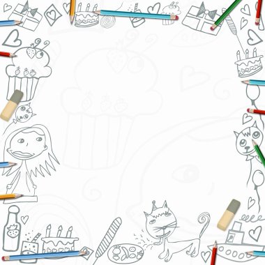 çocuksu çizimler çerçeve beyaz arka plan üzerinde izole günün kutlu olsun