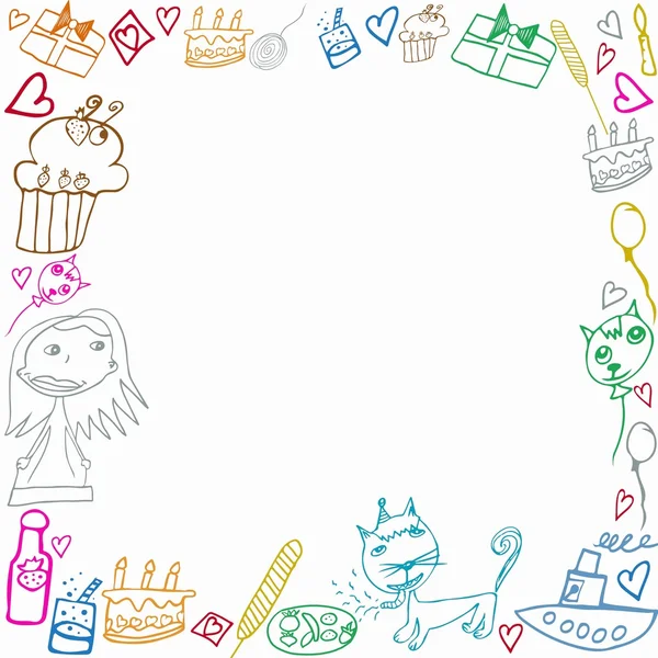 Alles Gute zum Geburtstag kindische Kritzeleien Rahmen isoliert auf weißem Hintergrund — Stockfoto