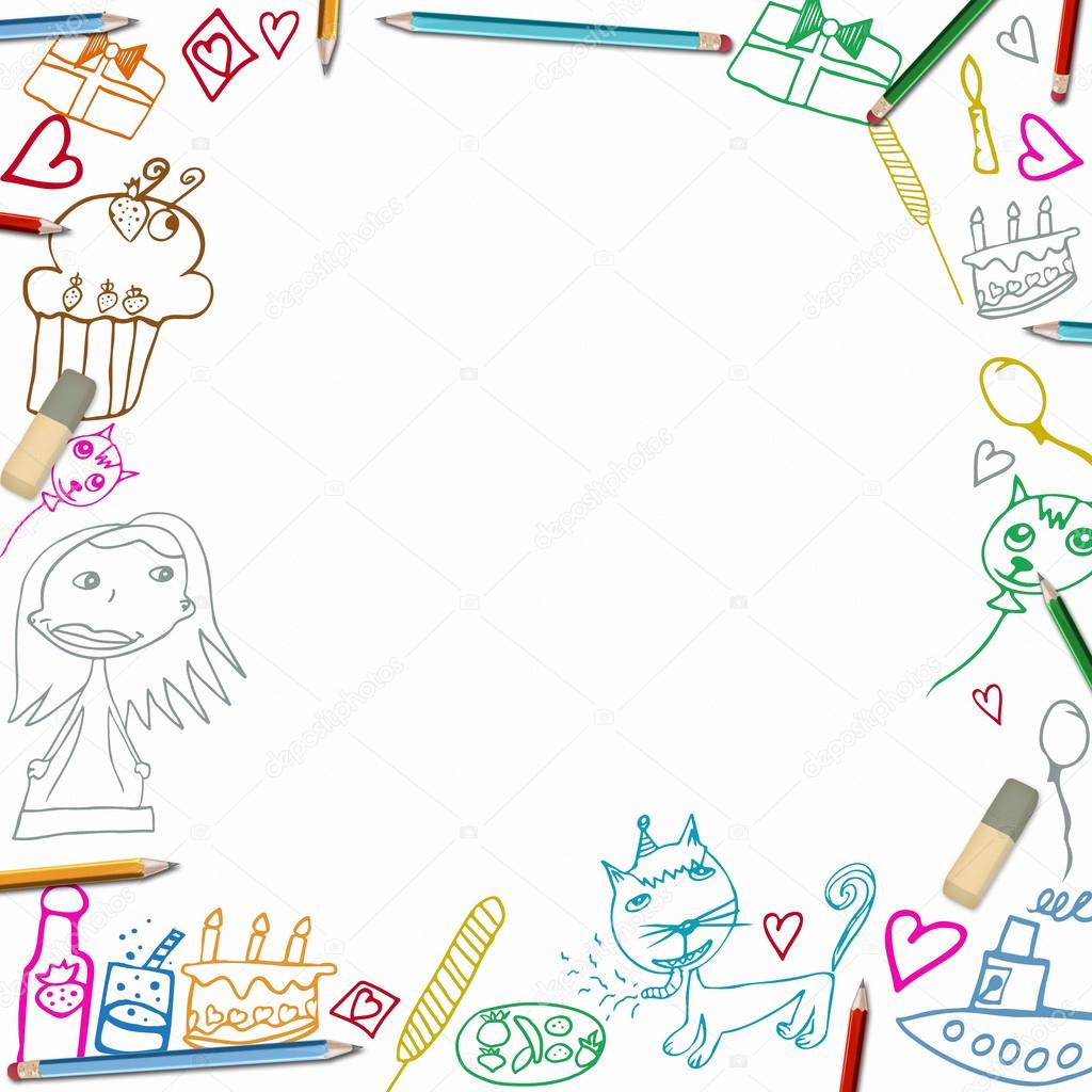 Buon compleanno colorato cornice bambini disegni isolati su sfondo bianco  Illustrazione stock di ©pixeldreams #75690333