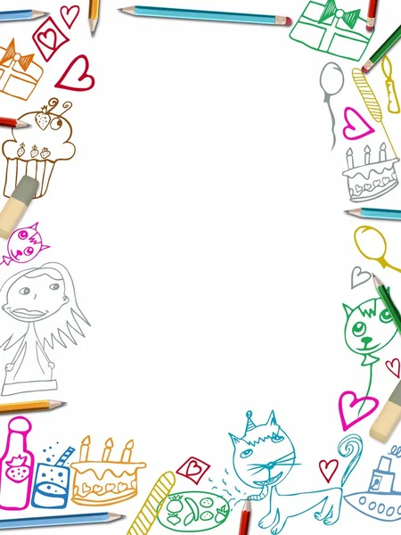 Buon compleanno verticale cornice bambini disegni illustrazione isolato su bianco — Foto Stock