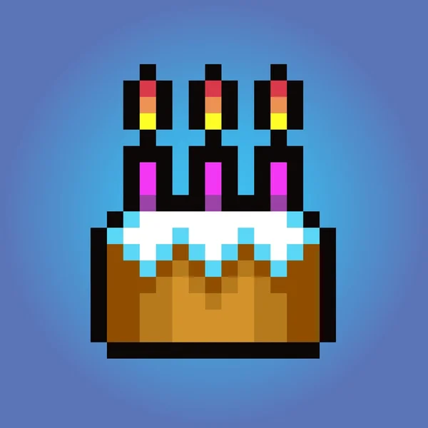 Tort urodzinowy, piksel sztuka wektor ikona — Wektor stockowy