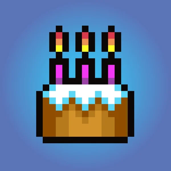 Bolo de aniversário de 8 bits pixel. item de comida para ativos de