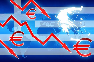 Yunanistan kriz Kırmızı oklar ve euro para birimi simgesi haber arka plan