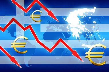 Yunanistan Kırmızı oklar euro para birimi simgesi kavramı haber arka planda mali sorunları