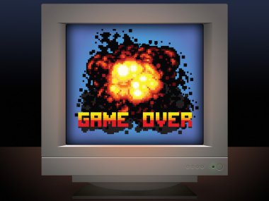 game over explosion retro video game illustration