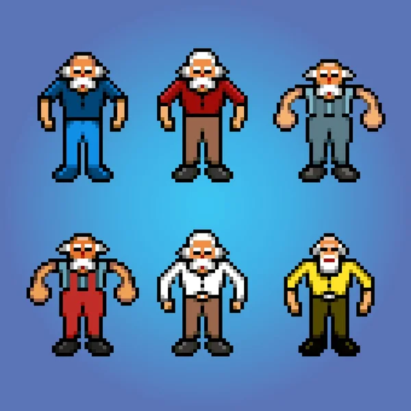 Older people, senior pensioner pixel art avatars — Stok Vektör