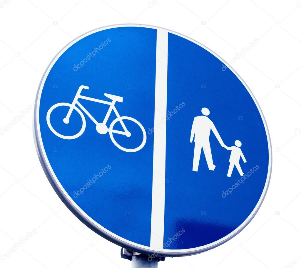 road sign for bikes and pedestrians isolated on white