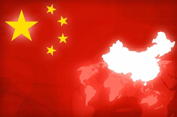 China-Karte und Flagge auf einem weltweiten Nachrichtenhintergrund — Stockfoto