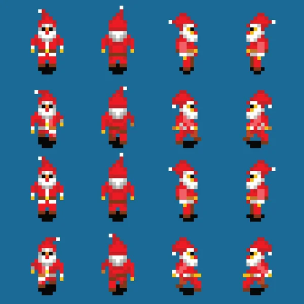 Animación a pie de Santa Claus, cuatro direcciones, estilo píxel retro del videojuego — Archivo Imágenes Vectoriales