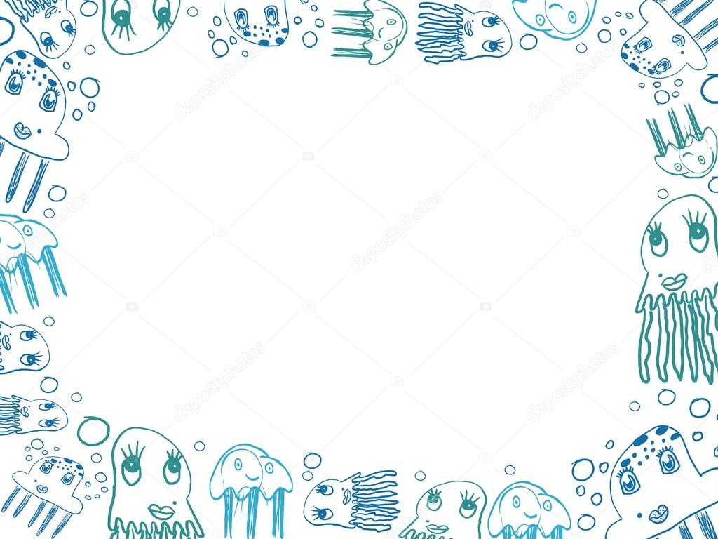 children's blue jellyfish drawings horizontal frame