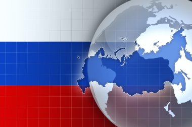 Rusya harita ve bir dünya küre haber arka plan bayrak