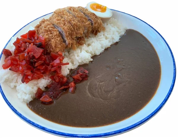 Katsu Curry Ropogós Sült Sertés Cutlet Japán Curry Stílus Rizs — Stock Fotó