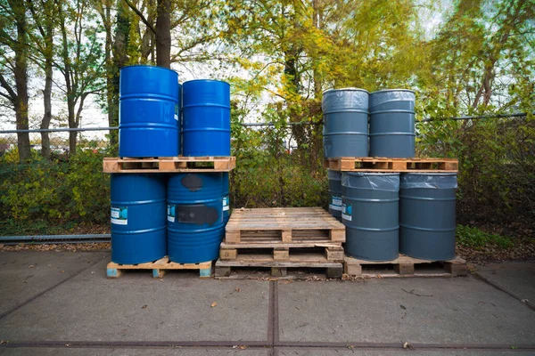 Oldenzaal Netherlands November 2020 Storage Empty Oil Barrels Factory — Stock Photo, Image