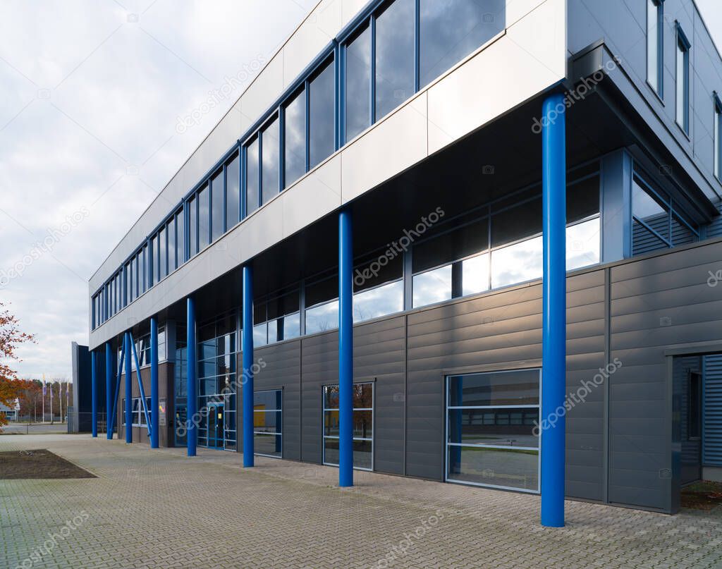 exterior of a modern office building with pillars