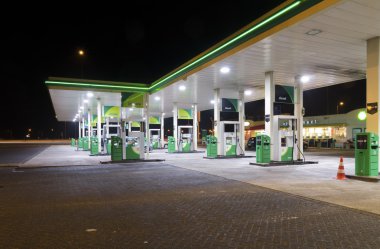 gas station at night clipart