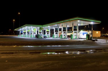 gas station at night clipart