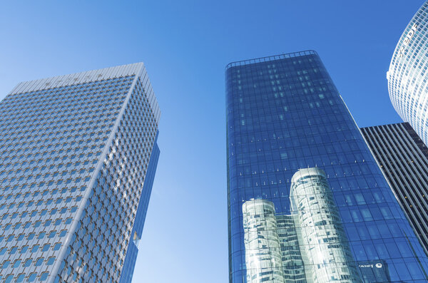 Large skyscrapers in La Defense, the major business district in Paris, France