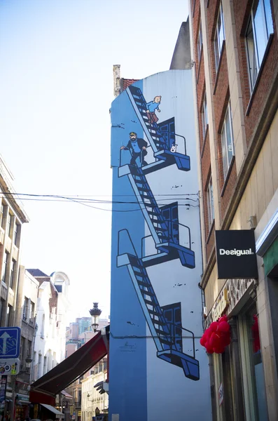 Tintin mural in brussels — Stock Photo, Image