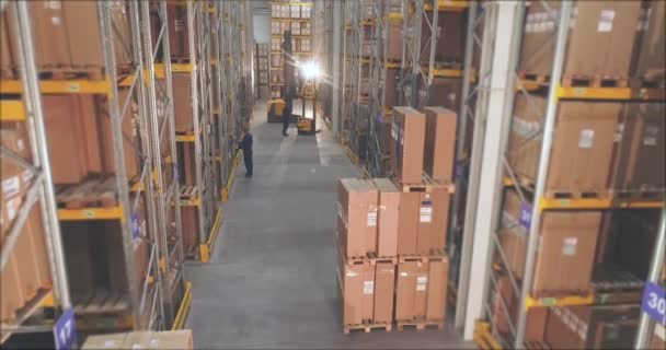 Large modern warehouse, people in a modern warehouse, industrial interior — Stock Video
