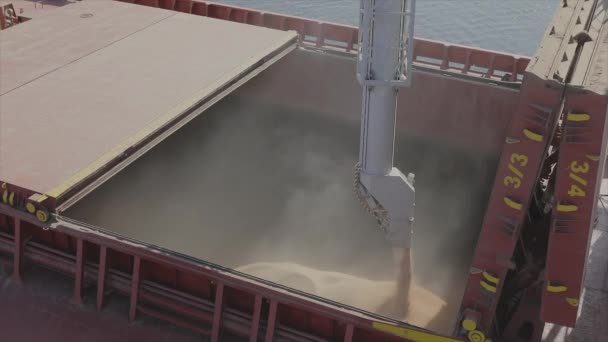 Loading grain into a cargo ship for transportation by sea. The ship is loaded with wheat in the port. Wheat export. Sea export. Agriculture — Stock Video
